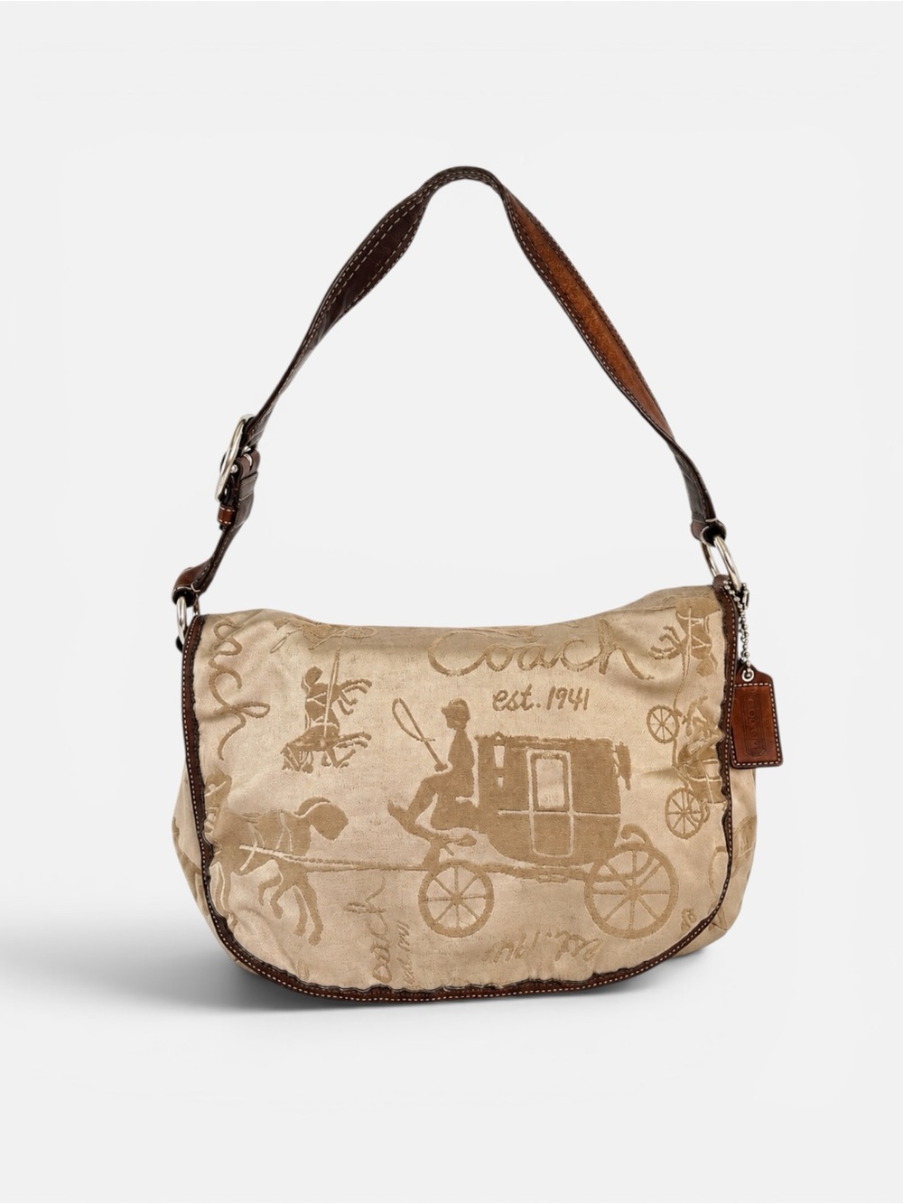 Coach Beige & Brown Signature Jacquard Shoulder Bag